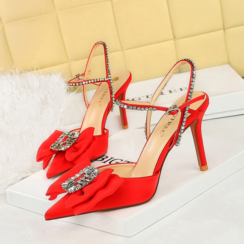 Banquet pointed high-heeled shoes satin bow sandals for women