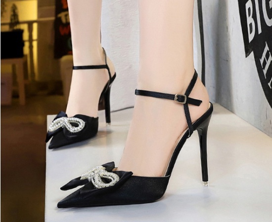 Fine-root bow high-heeled shoes summer low sandals