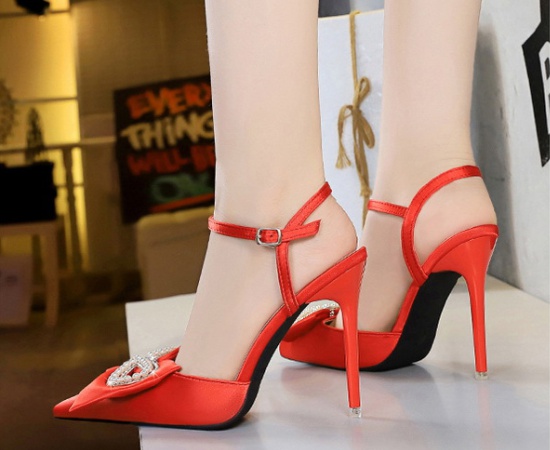 Fine-root bow high-heeled shoes summer low sandals