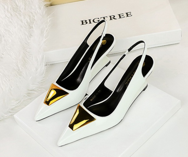 Patent leather hollow slipsole high-heeled shoes