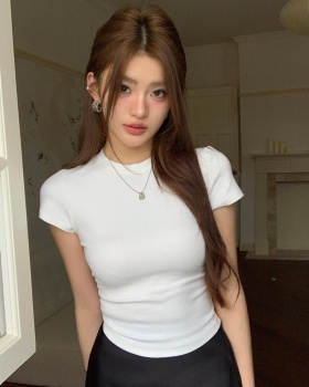 Short sleeve all-match tops round neck bottoming T-shirt
