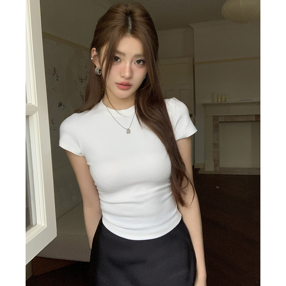 Short sleeve all-match tops round neck bottoming T-shirt