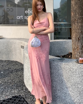 Printing pink strap dress summer dress for women