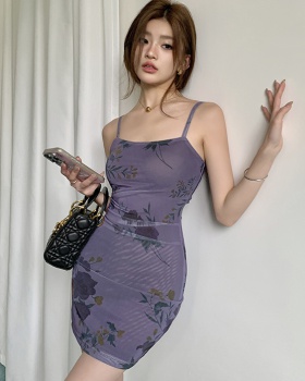 Short summer slim dress sling purple T-back
