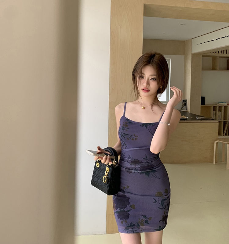 Short summer slim dress sling purple T-back