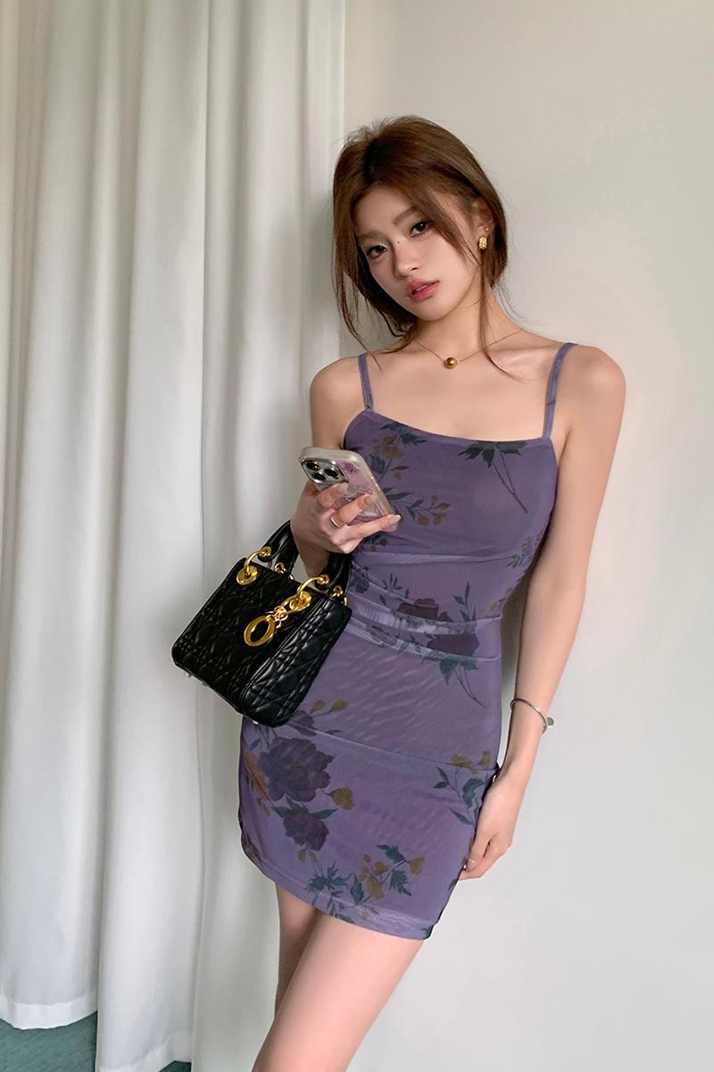 Short summer slim dress sling purple T-back