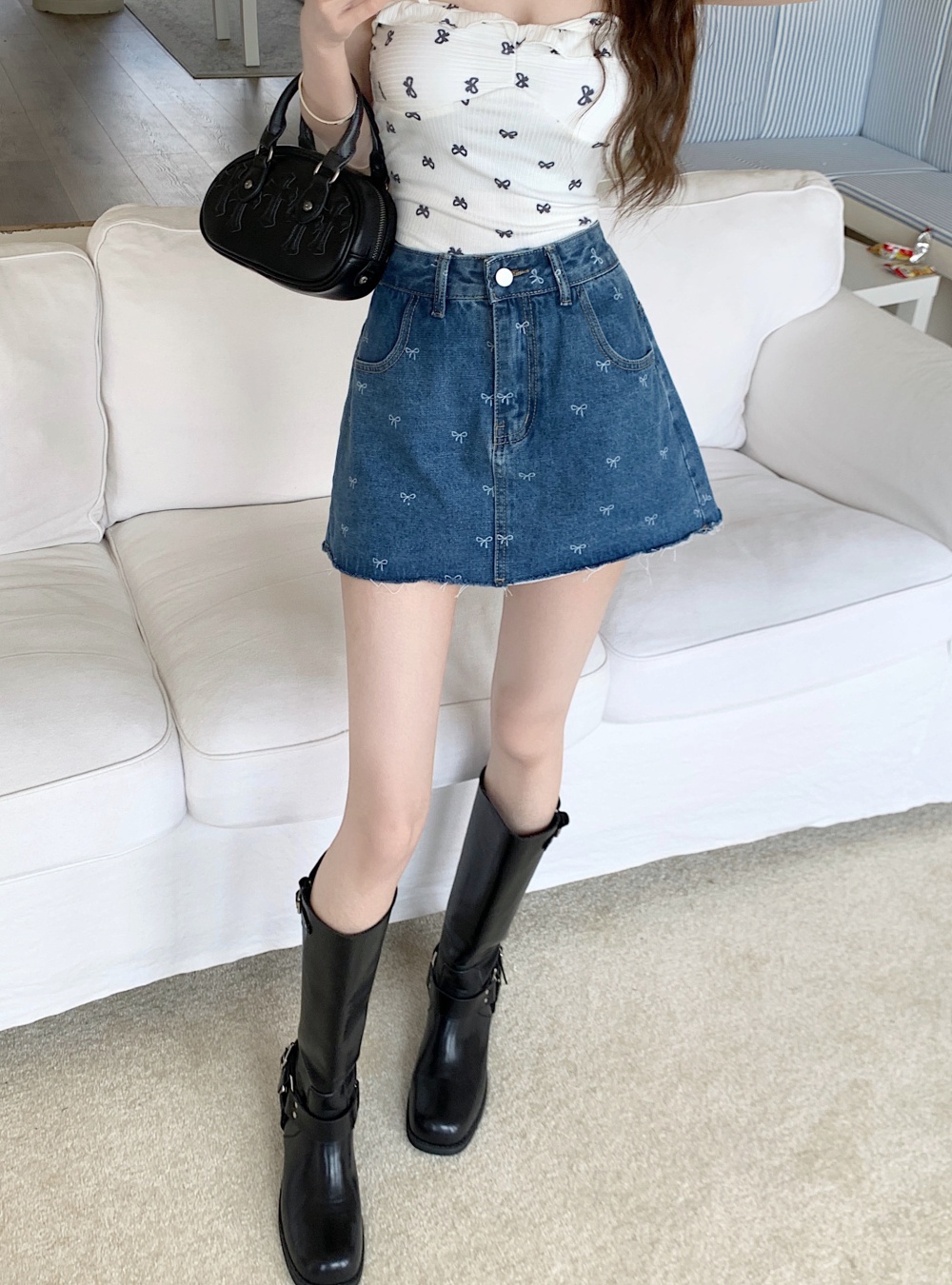 Summer package hip short skirt high waist denim skirt