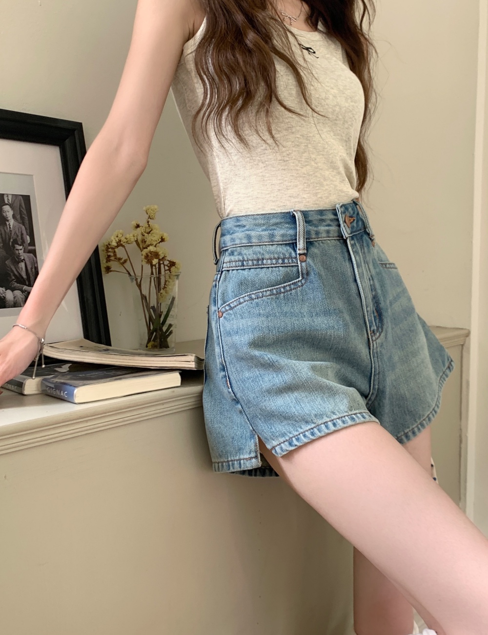 All-match short jeans high waist shorts for women