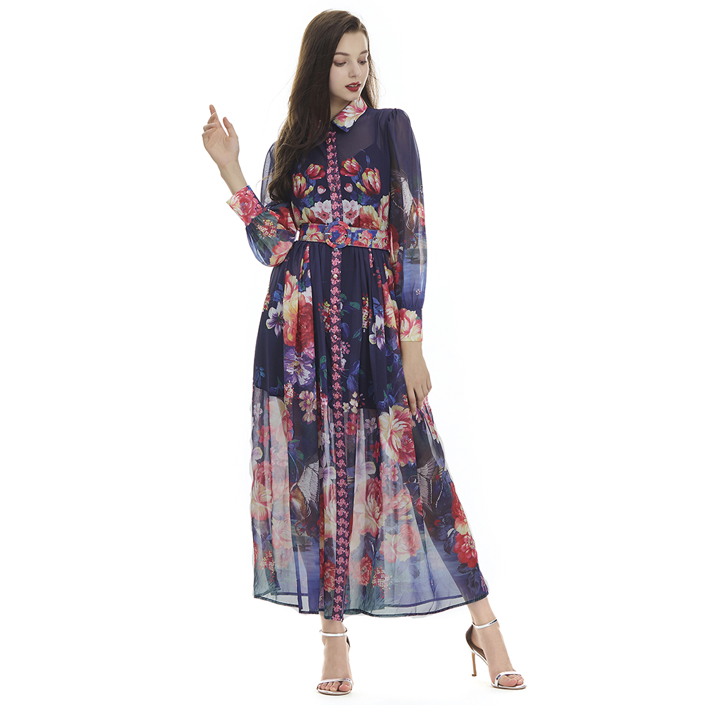 Long sleeve long dress printing shirt 2pcs set