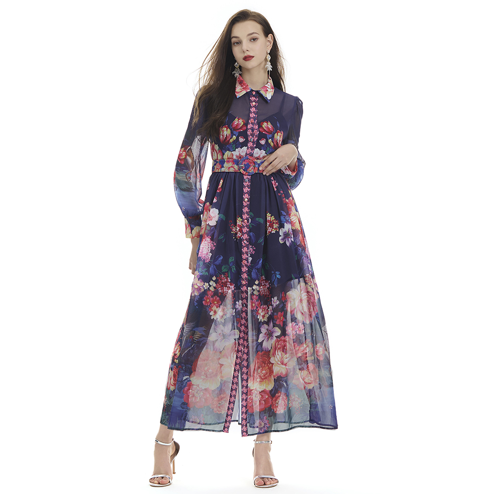 Long sleeve long dress printing shirt 2pcs set