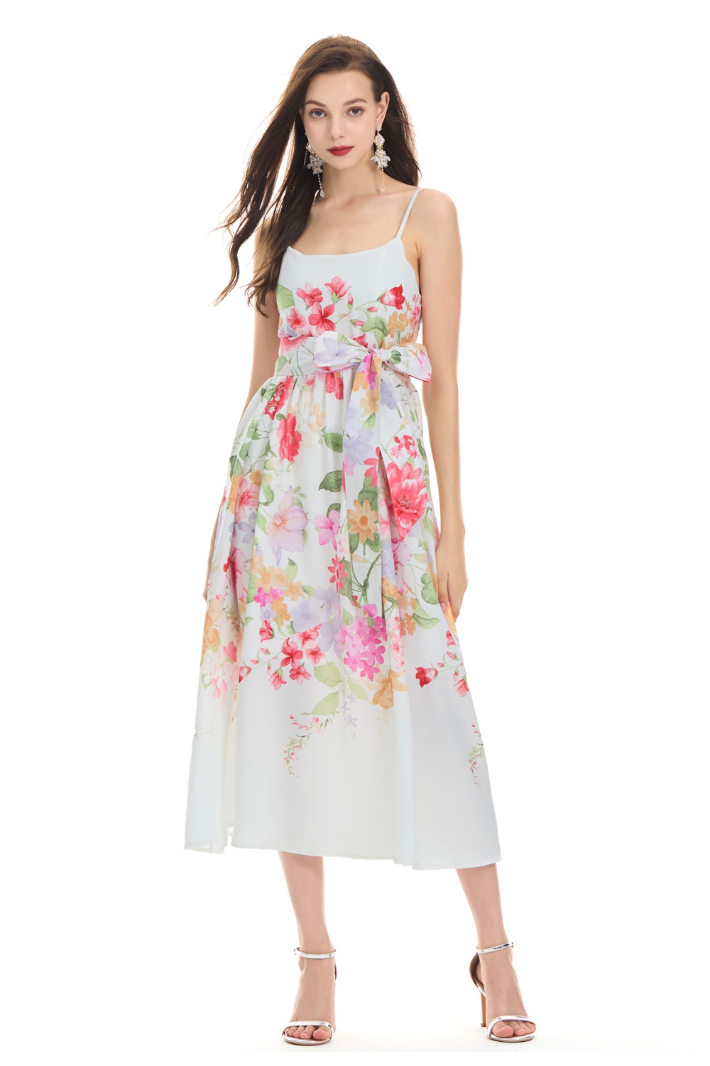 Painted printing bow summer sling vacation dress