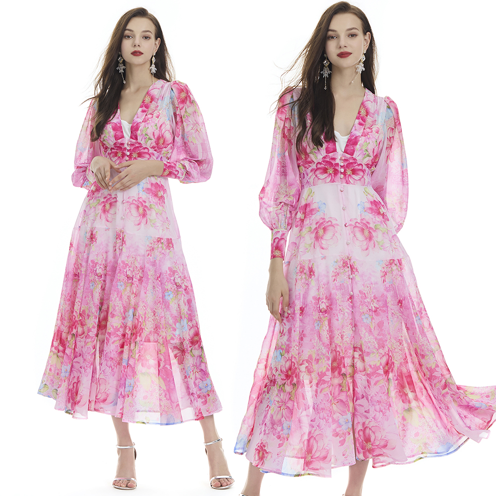 Seaside court style printing dress 2pcs set