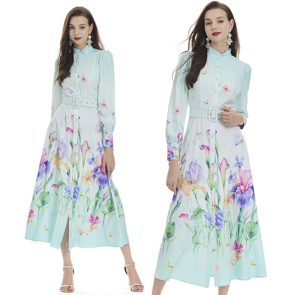 Lotus leaf edges flowers vacation printing dress