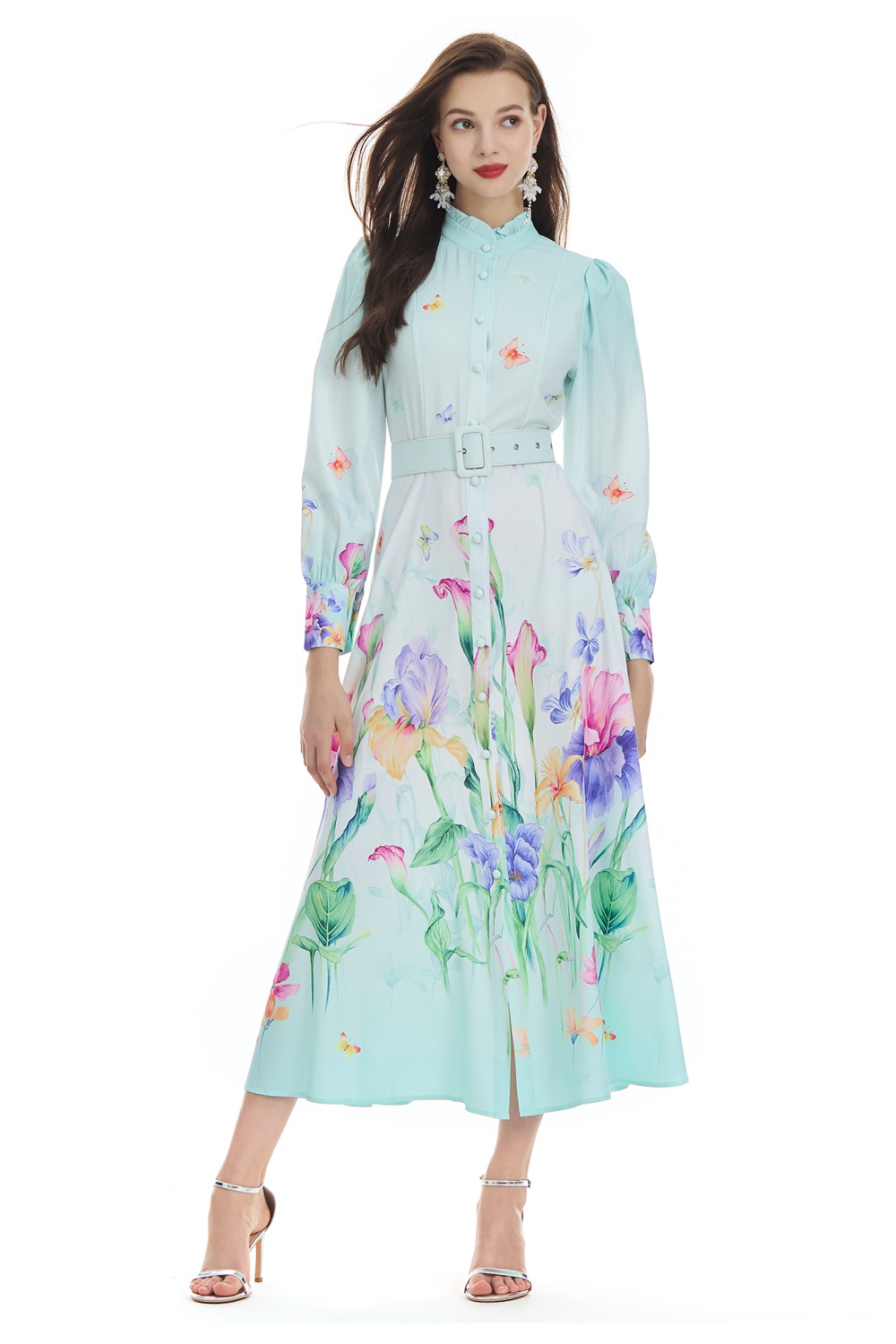 Lotus leaf edges flowers vacation printing dress