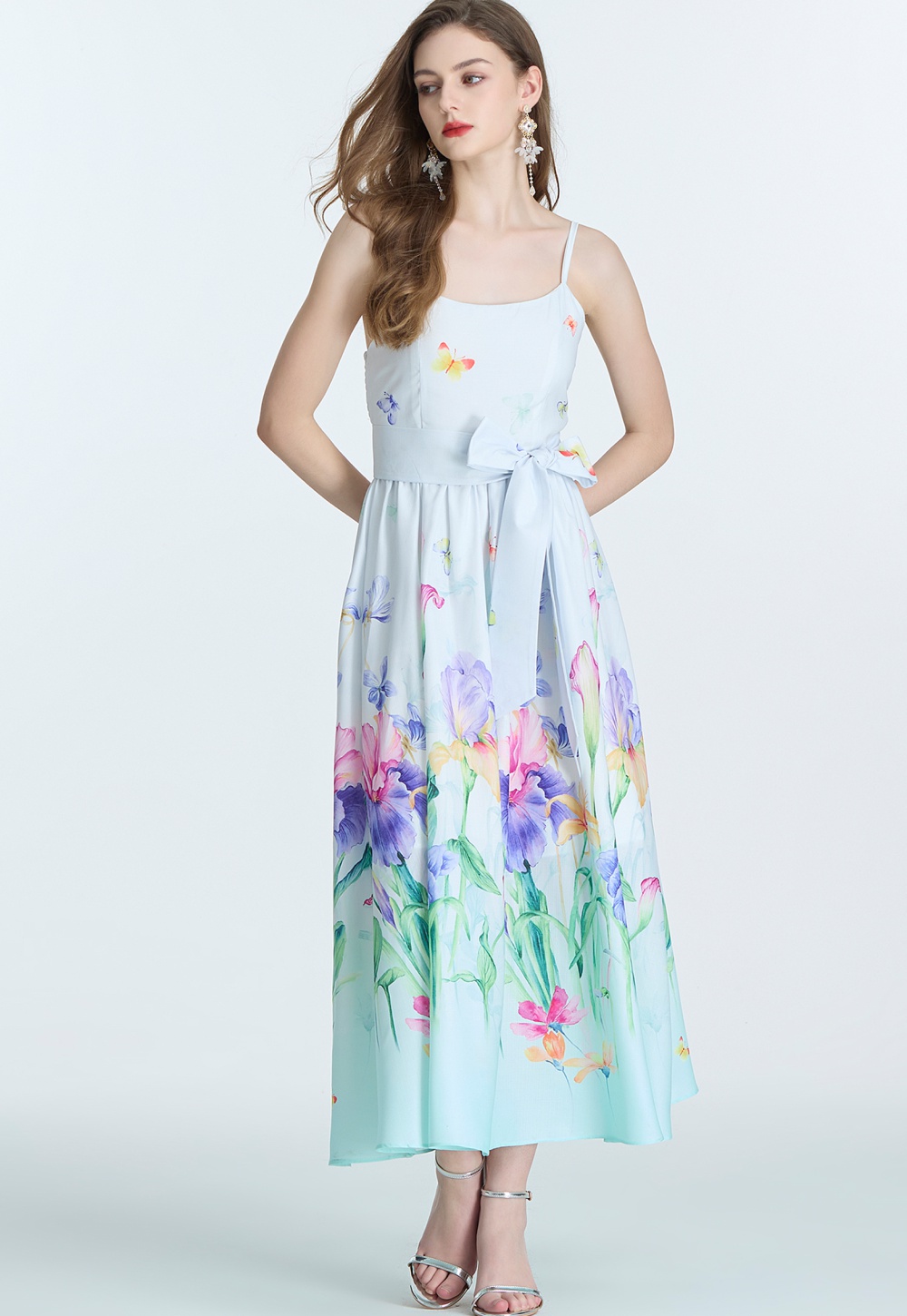 Vacation bow printing sling summer painted dress