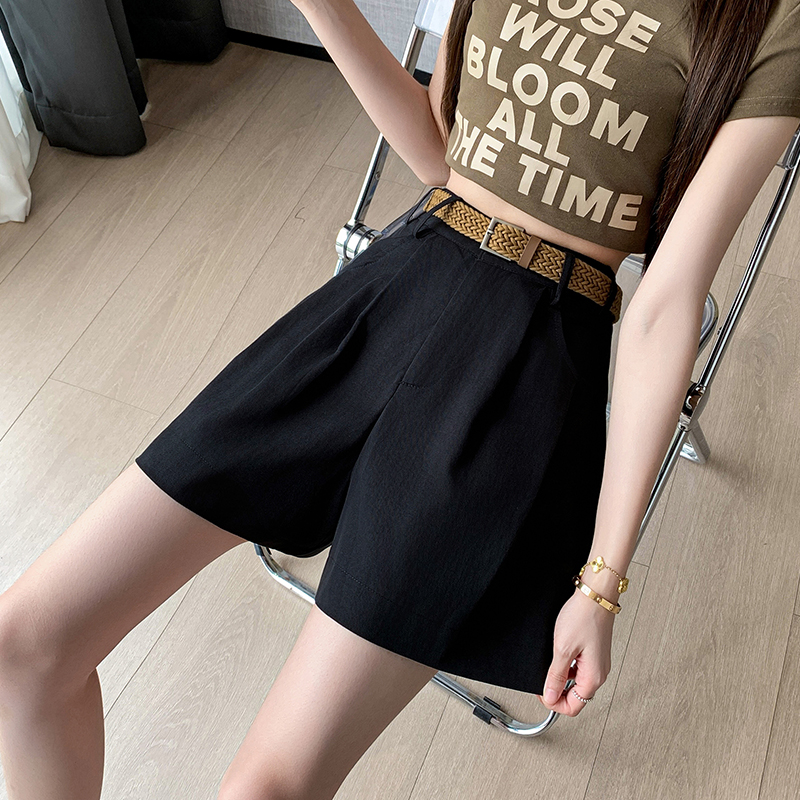 Loose belt summer wide leg pants for women