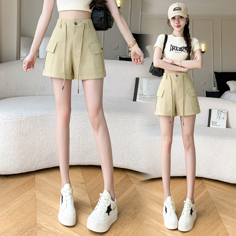 Slim pocket shorts summer casual pants for women