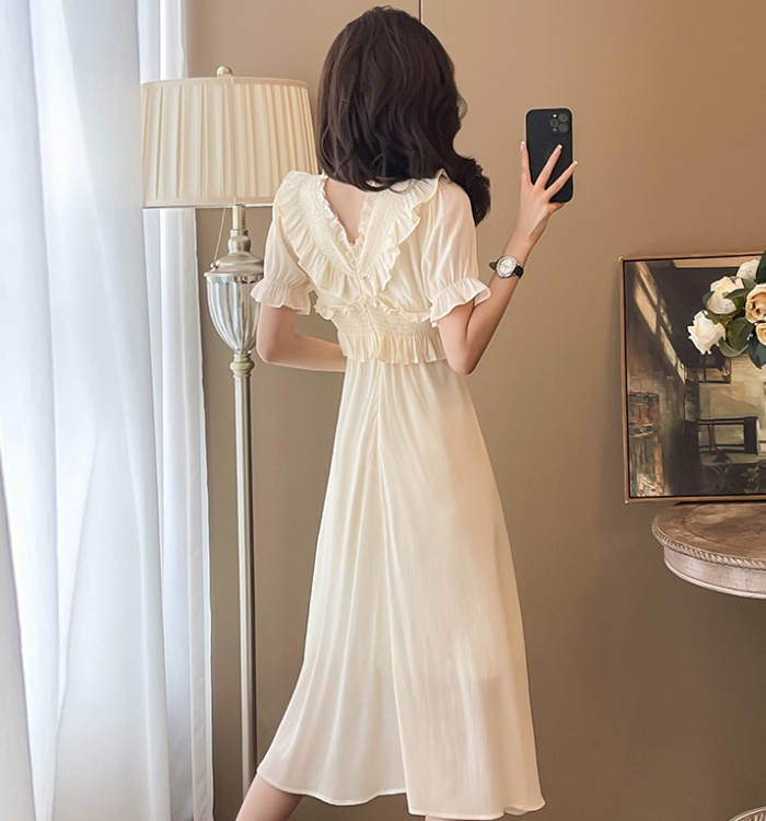 Retro bubble long dress sweet short sleeve dress