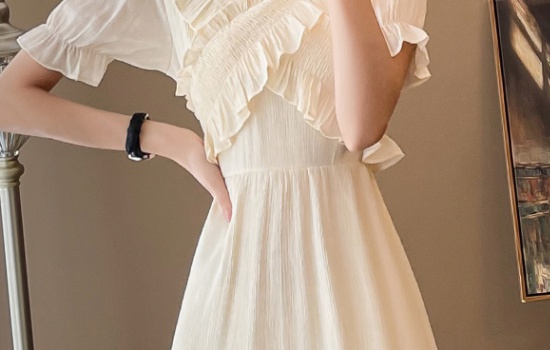 Retro bubble long dress sweet short sleeve dress