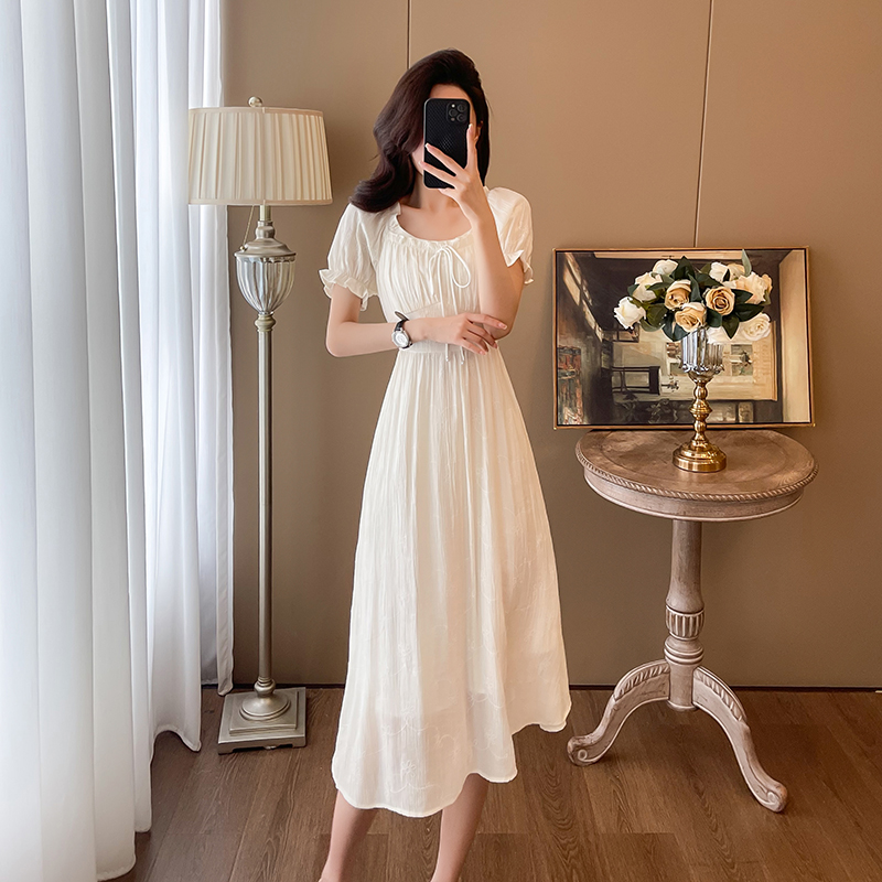 Square collar sweet Casual long dress tender lady dress