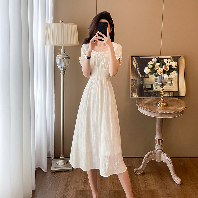 Square collar sweet Casual long dress tender lady dress