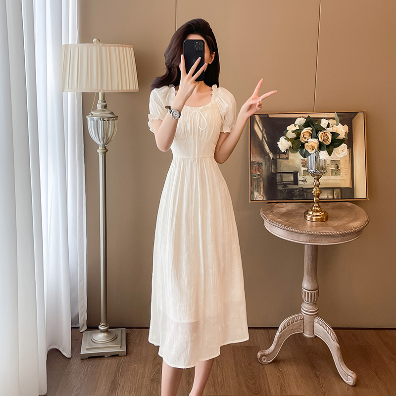 Square collar sweet Casual long dress tender lady dress