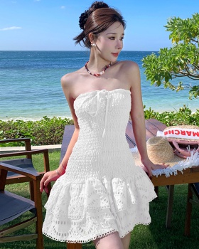 Seaside A-line printing hem vacation dress for women