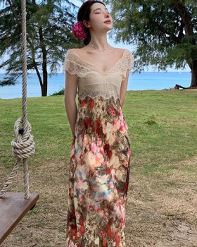 Vacation floral dress temperament sleeveless long dress