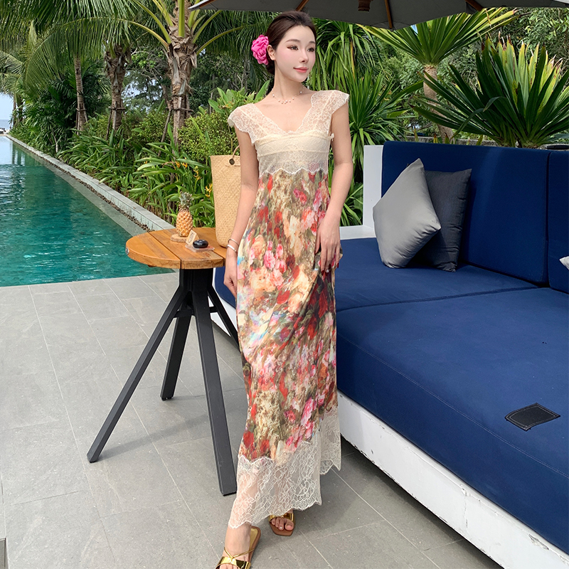 Vacation floral dress temperament sleeveless long dress