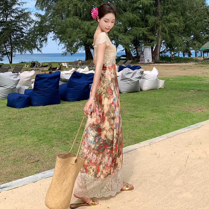 Vacation floral dress temperament sleeveless long dress