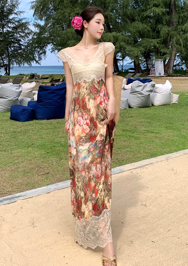 Vacation floral dress temperament sleeveless long dress