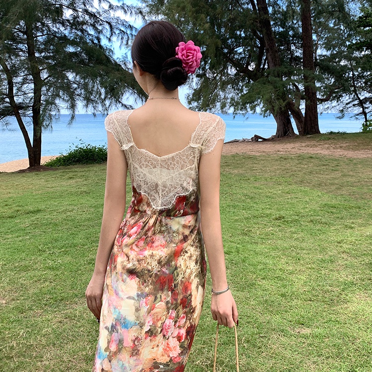 Vacation floral dress temperament sleeveless long dress