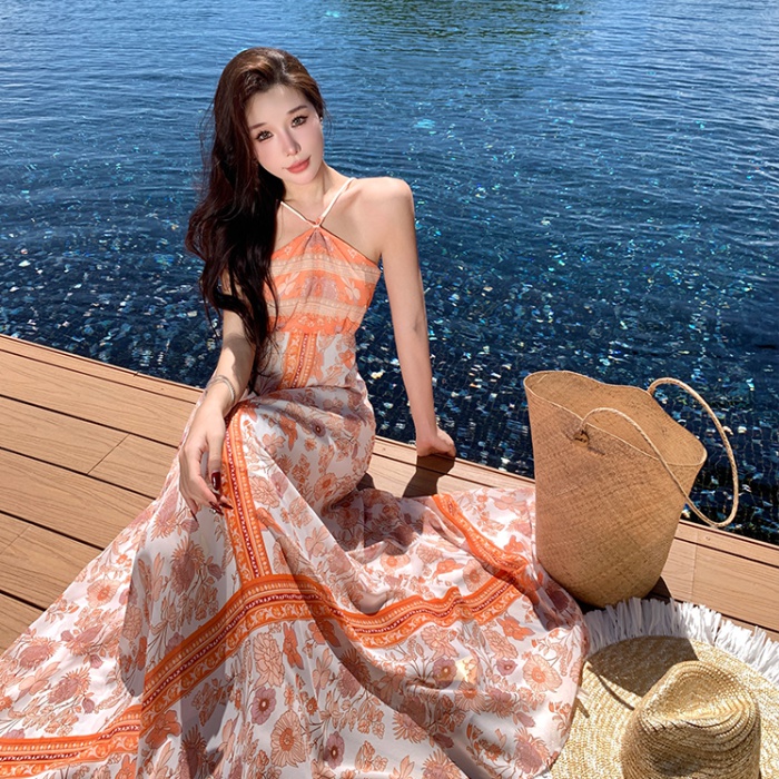 Halter temperament seaside chanelstyle summer dress