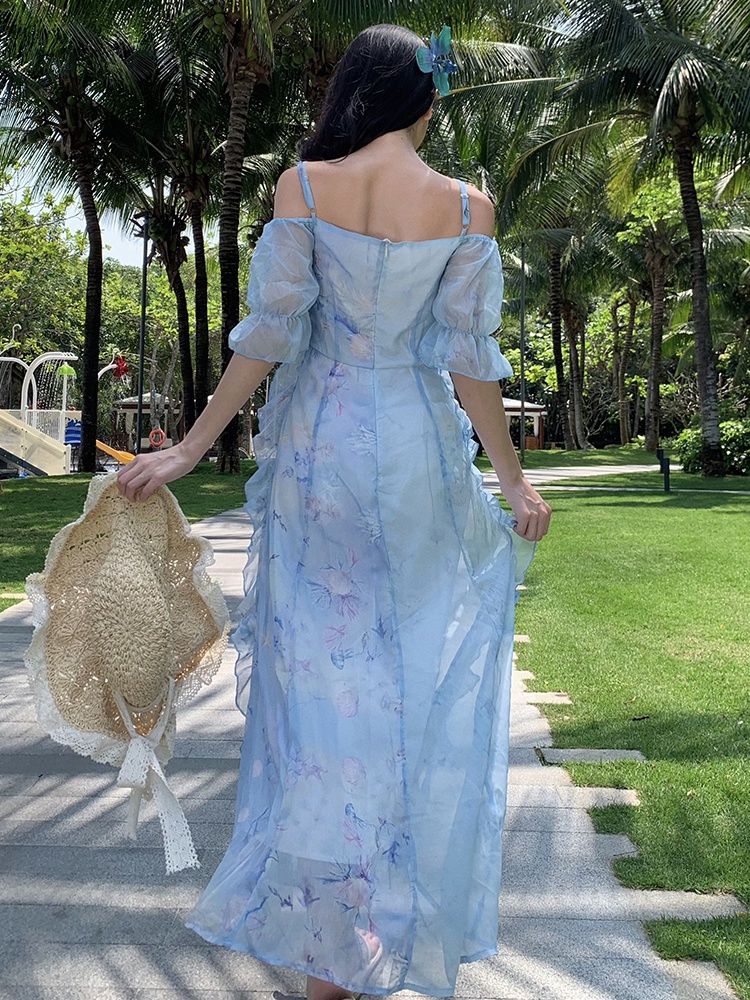 Floral temperament sling summer long dress