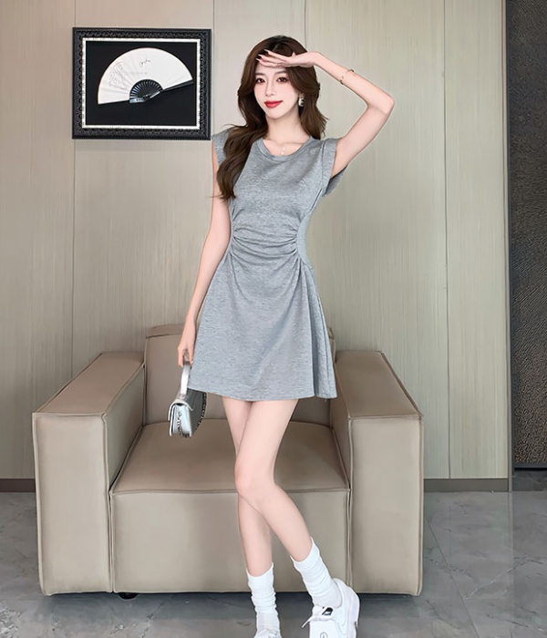 Pinched waist summer fold sleeveless dress for women