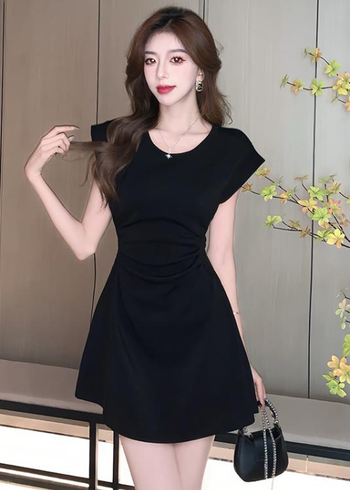 Pinched waist summer fold sleeveless dress for women