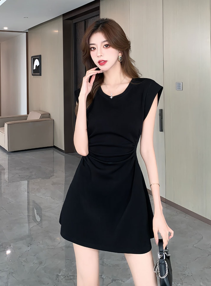 Pinched waist summer fold sleeveless dress for women