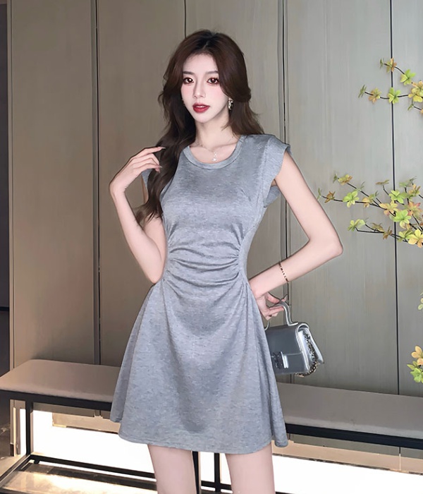 Pinched waist summer fold sleeveless dress for women