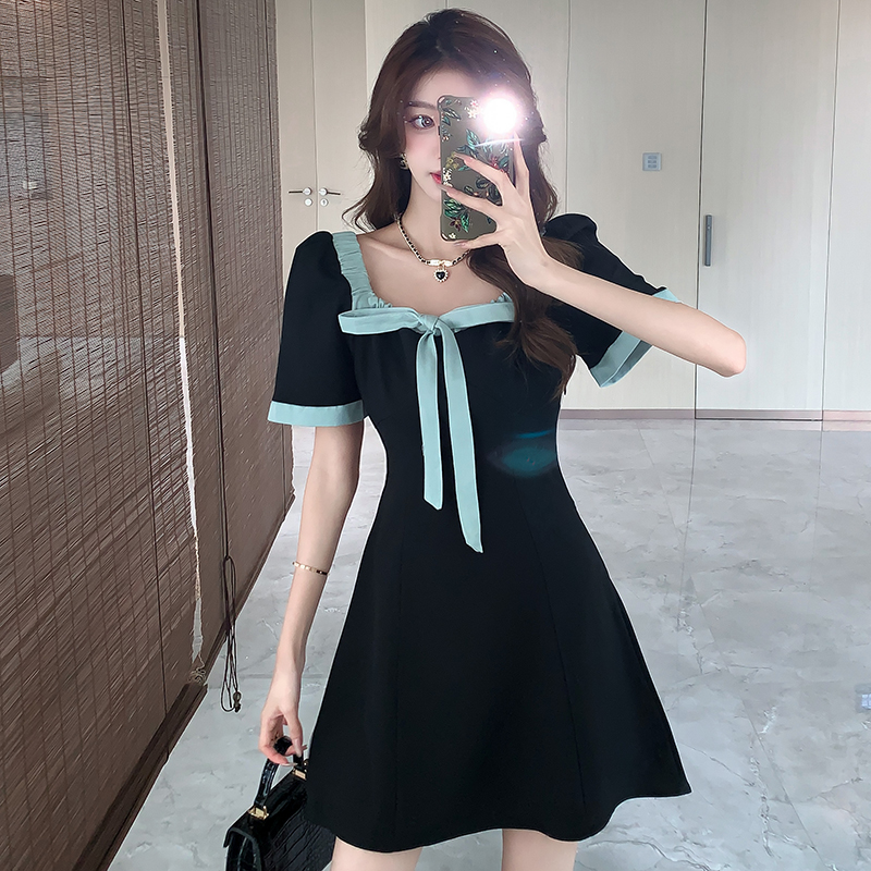 Pinched waist summer mixed colors slim dress for women