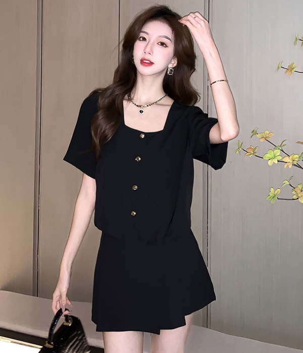 Slim pleated culottes fashion tops 2pcs set