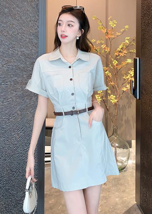 Short sleeve work clothing summer dress for women