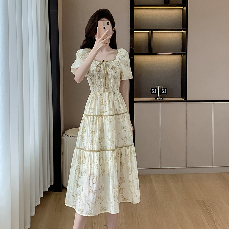 Wear horizontal collar long dress niche dress