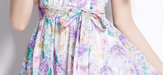 Floral summer pinched waist lotus leaf edges dress