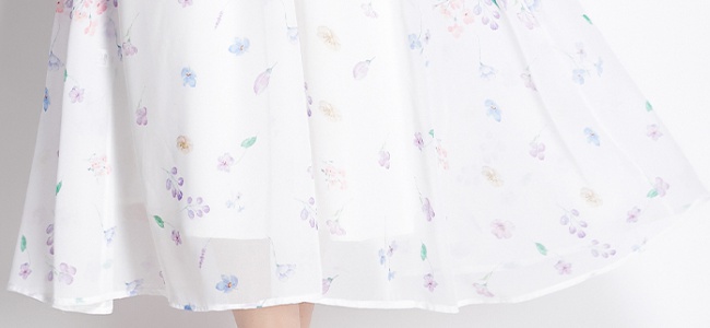 Floral summer pinched waist lotus leaf edges dress