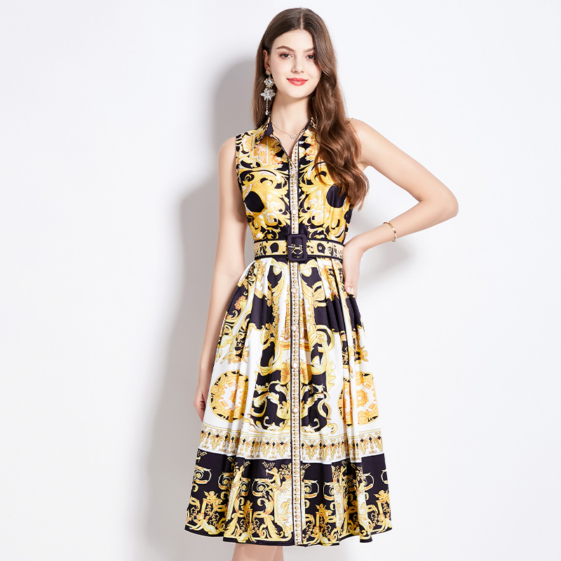 Sweet pinched waist tender Hepburn style dress