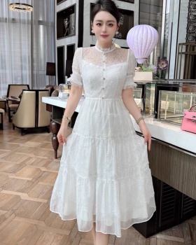 European style pinched waist long dress slim dress for women