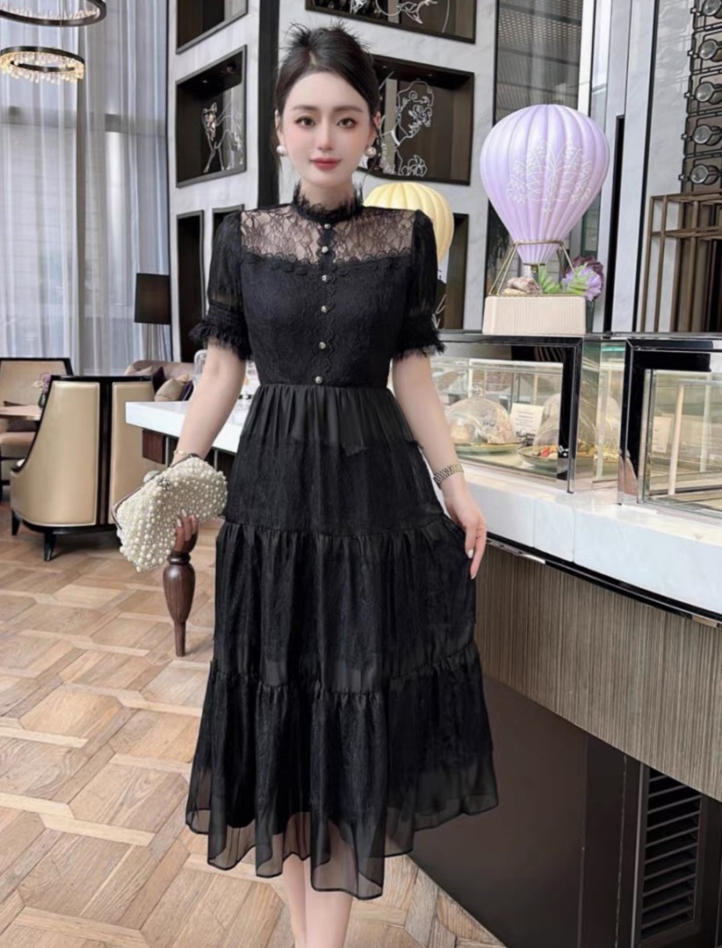 European style pinched waist long dress slim dress for women