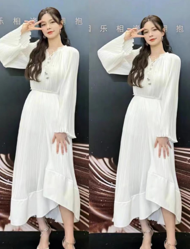 White frenum dress pleated long dress for women