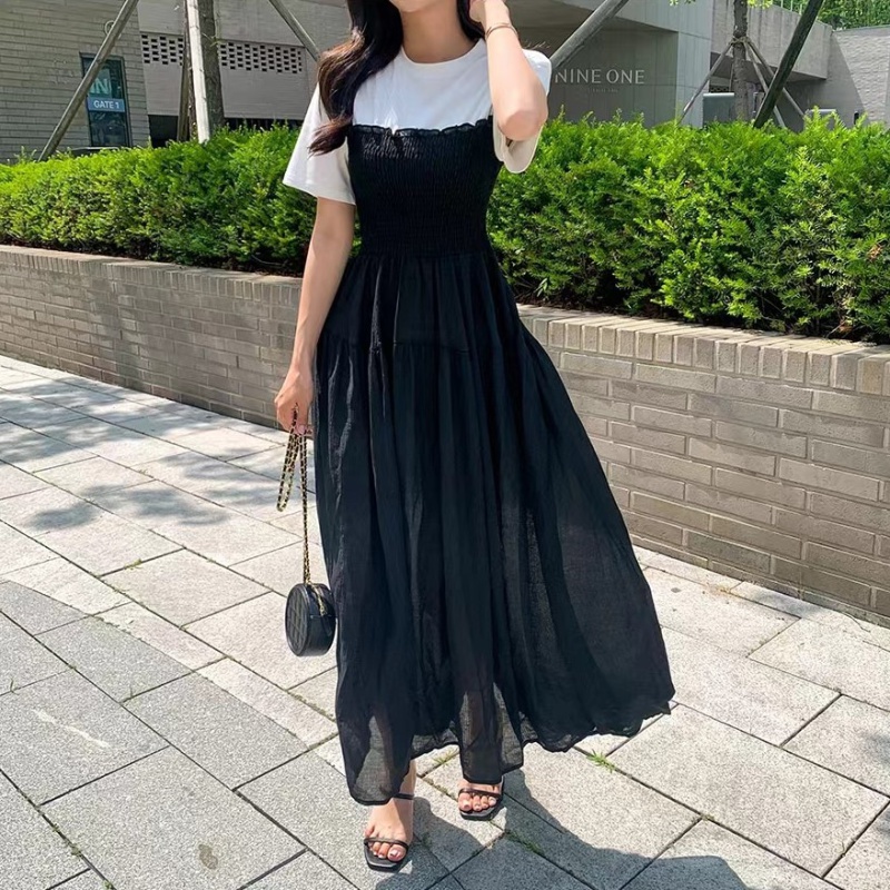 Short sleeve big skirt Pseudo-two slim dress