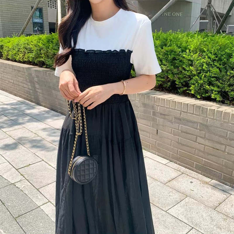 Short sleeve big skirt Pseudo-two slim dress